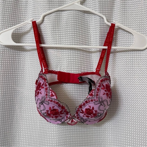 Victoria’s Secret • Very Sexy Lace Push-Up Bra • Pink & Red Mesh • Size 32B - Picture 9 of 13